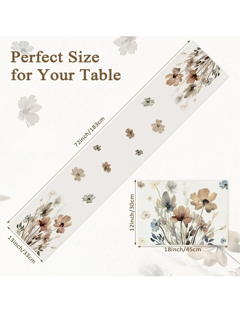 Floral Linen Table Runner Set - Beige & Blue